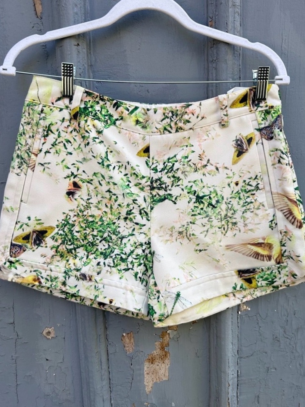 Ted Baker Cream High-Waist Botanical & Bird Print Shorts